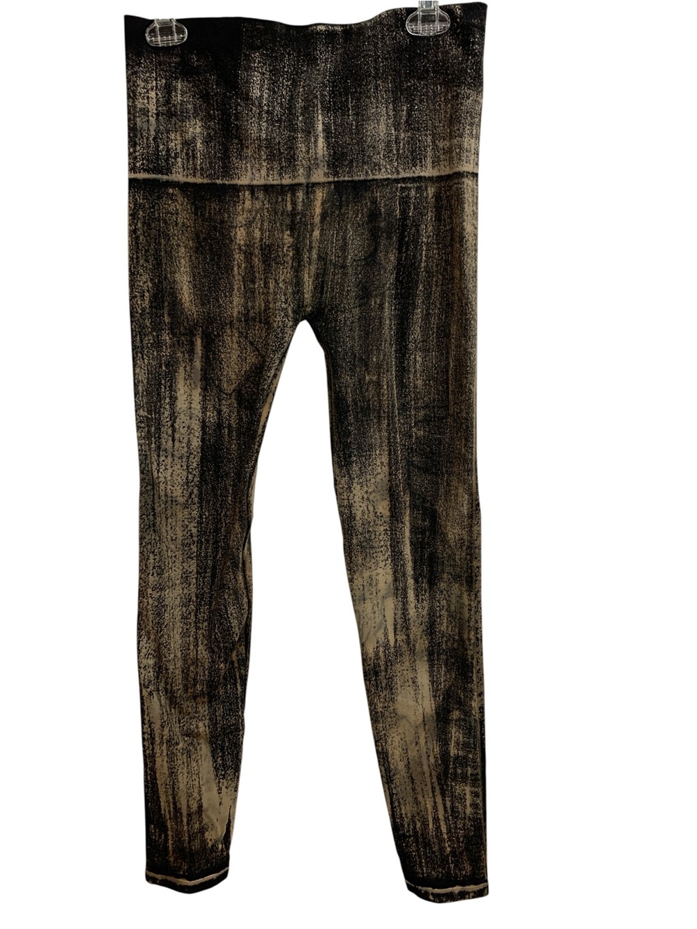 M. Rena Black and Tan Brushed-Effect Leggings Size O/S